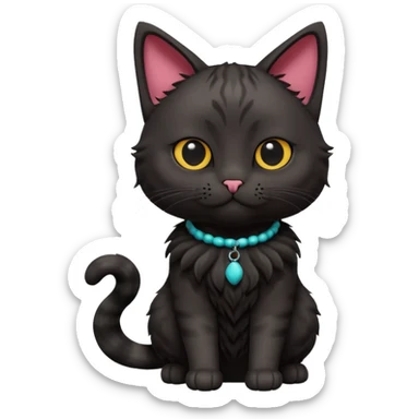 A 3D cartoon black Oriental hair cat with bulky body,Nice  heavy fur, dark cinematic background, Memoji-style. full body or half body. sticker