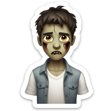 boy zombie teen with scared expression and dark brown hair and white slim shirt sticker