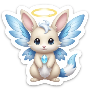 White pastel cute adorable kawaii divine winged angelic furry fairy-Fakémon-Minccino-Meowstic-hybrid-fusion (full body) sticker
