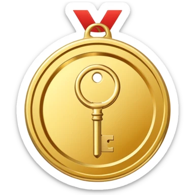 a gold medal with a key engraved on it sticker