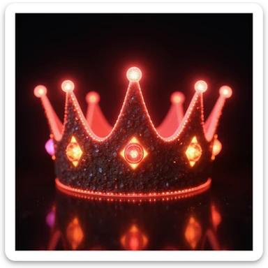 realistic glowing red crown with gems, vivid colors, gemstone highlights sticker