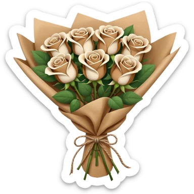 boquet of brown/ white roses in a paper package sticker