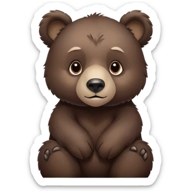 Cinematic Noble bear cub Portrait Emoji, Poised and regal, with a large, imposing build and a thick, well-groomed rich dark brown fur, deep-set soulful eyes, Simplified yet sharp and sophisticated features, highly detailed, glowing with a soft, dignified glow, high shine, intelligent and formidable, stylized with an air of wild majesty, focused and attentive, soft glowing outline, capturing the essence of a watchful and commanding guardian, so majestic it feels as though it could lumber out of the screen with effortless authority! sticker