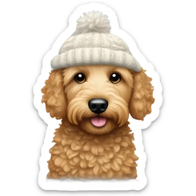 Mini goldendoodle in winter hat  sticker