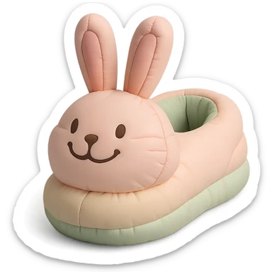 single bunny slipper with a big smile, soft and puffy look, pastel colors, cushion style sticker