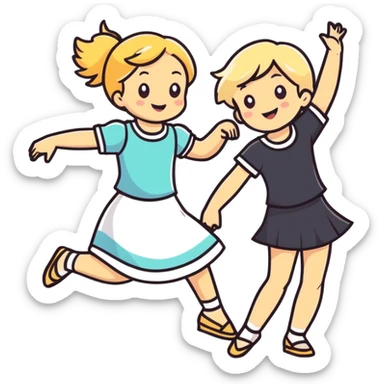blonde girl dancing with a blonde children sticker