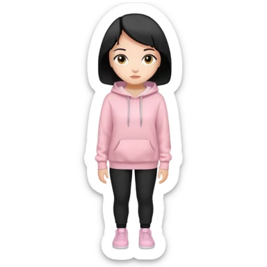 cute girl with short black hair, dressed in a light pink hoodie and black pants sticker