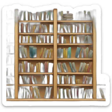 bookshelf with records books and dvds sticker