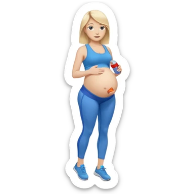Woman blonde hair tank top blue leggings pregnant belly holding a pump bigger hips sticker