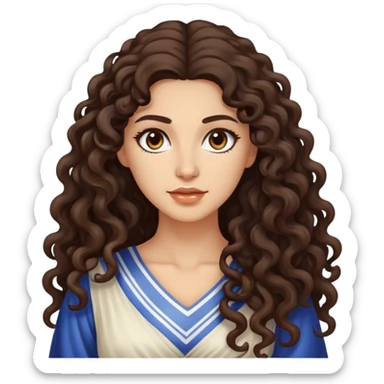 attractive Greek woman with long curly dark brown hair and light skin sticker