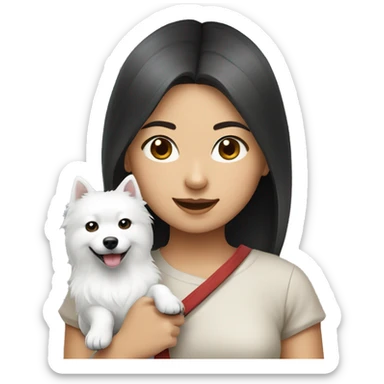 asian girl with Japanese spitz dog sticker