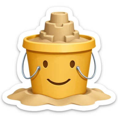 Bucket-shaped sand castle, made with an upside-down pail mold sticker