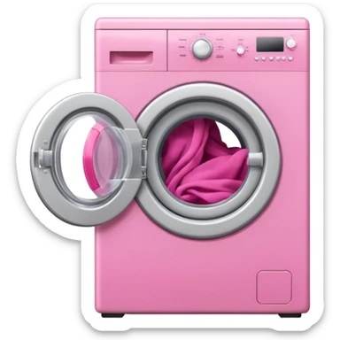 
pink washing machine mid-cycle with clothes tumbling inside sticker
