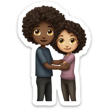 curly dark brown hair girl hugs curly dark brown hair boy  sticker