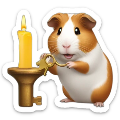 Guinea pig pouring candle through a key hole sticker