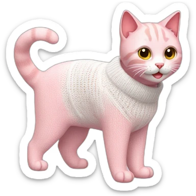 Smiling pink cat wearing white knitted sweater sticker