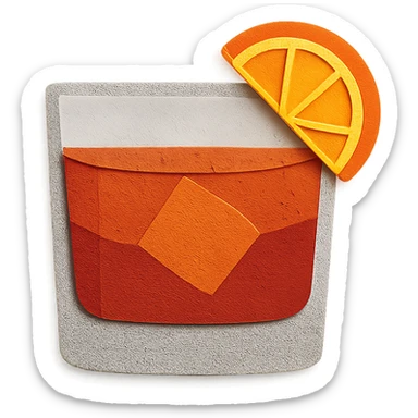 negroni cocktail glass with layered paper look and orange garnish sticker