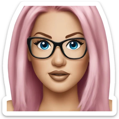 Photo Realistic khloe kardashian stylish pink hair BLUE eyes and glasses elegant  sticker