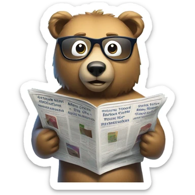bear standing in swimming pool wearing glasses reading newspaper sticker