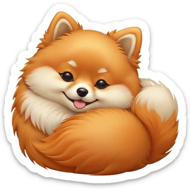 Meme-Worthy Cute Sleeping Orange Pomeranian Portrait Emoji, Head resting peacefully with a contented smile, showcasing a delightfully compact build and a luxuriously soft, fluffy orange Fur, eyes shut in a serene nap, Simplified yet hilariously adorable features, highly detailed, glowing with a soft, drowsy light, high shine, relaxed and utterly lovable, stylized with an air of playful laziness, bright and heartwarming, soft glowing outline, capturing the essence of a comically sleepy companion, so meme-worthy it feels like it could instantly become the next viral sensation of adorable slumber! sticker