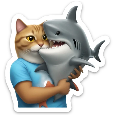 Cat hugs a shark who is actually it’s best friend  sticker