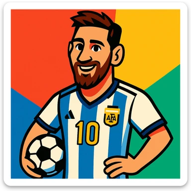 Lionel Messi, football legend, cartoon style sticker