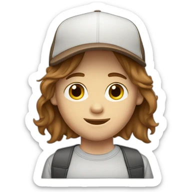 white boy with long brown hair baseball cap sticker