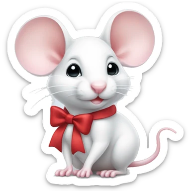 A cute white mouse with a coquette bow  sticker
