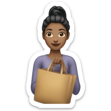 Black hair, European woman, ponytail, holding multiple bags sticker