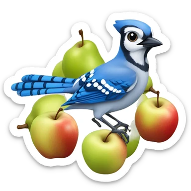 Blue jay with pears and apples sticker