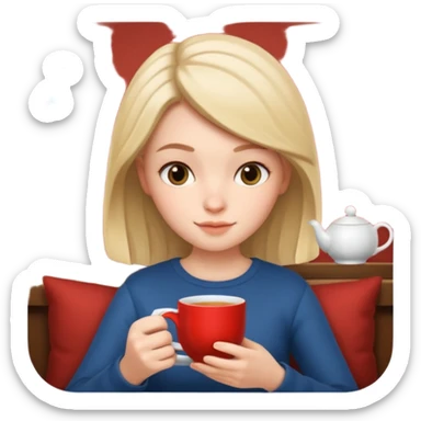 girl reading a book and drinking tea, memoji iphone style, cozy vibe sticker