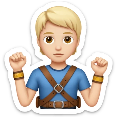 Person with straight face and belt in hand sticker