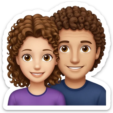 Açık kumral saçlı ela gözlü beyaz tenli erkek ve saçları koyu kahverengi ,kıvırcık saçlı kız yan yana gülümsüyor sticker