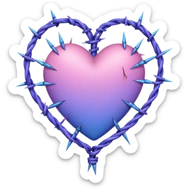Stitched Barb thorn wired pastel pink-violet-blue-gradients heart sticker