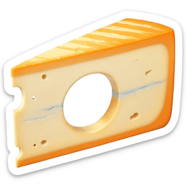 thick wedge of Morbier cheese, smooth pale yellow interior, thin horizontal blue-grey ash line in the center, semi-soft dense texture, orange-beige washed rind, clean and centered ash stripe, no board or extras, soft lighting, subtle shadows, emoji scale sticker