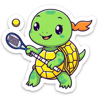 A girl turtle playing tennis sticker
