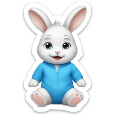 Anxious baby rabbit in blue bodysuit sticker