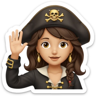 cute pirate girl wave salute sticker