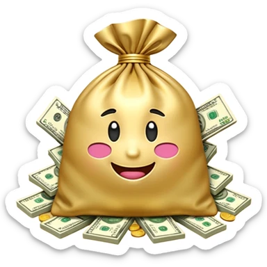 Luxury 3D emoji, overflowing money bag, stacks of cash, premium lighting, rich glossy look, ultra clean, transparent background


 sticker