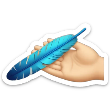 a feather held by a hand under a foot sticker