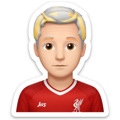A young man with grey hair with a Liverpool jersey on sticker