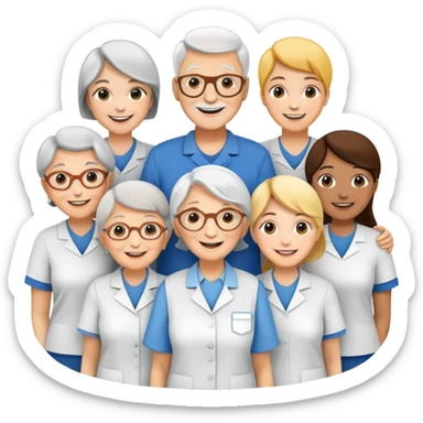 Volunteers helping elderly people sticker