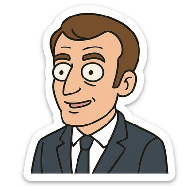Emmanuel Macron, French president, flat toon style icon sticker