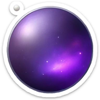 a cartoonish space-themed coin with a purple planet on it sticker