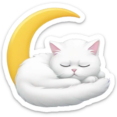 White Persian cat sleeping on crescent moon  sticker