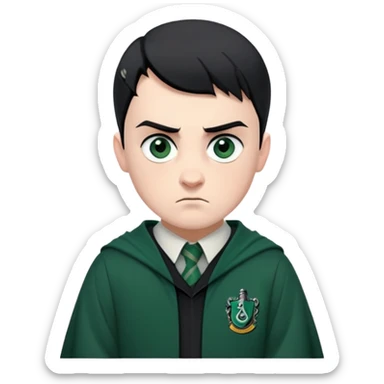 Jamie Yeates is Marcus Flint in harry potter, wear hogwarts slytherin uniform, short black hair, bulky face, often scowling or looking grumpy give him an intimidating presence sticker