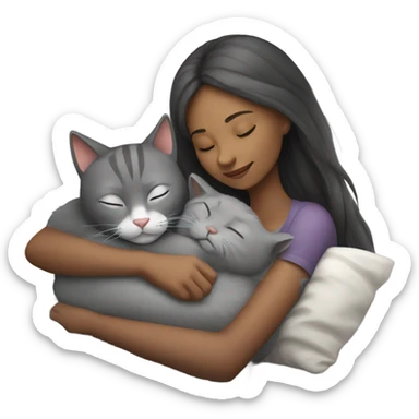 sleeping girl and grey cat sticker