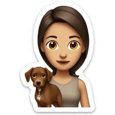 Brunette girl with brown dog with pointy ears sticker
