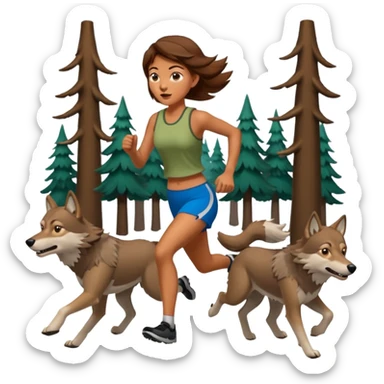 Woman with brown hair who runs with a pack of wolves through a forest  sticker