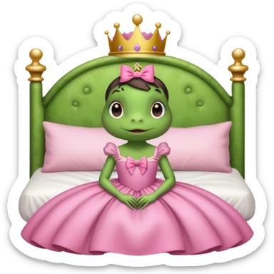princess frog on bed pink bow with a pink dress cute girly pop sticker